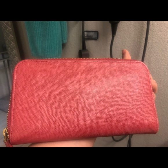 Prada Pink Saffiano Zip Around Wallet - Picture 2 of 12